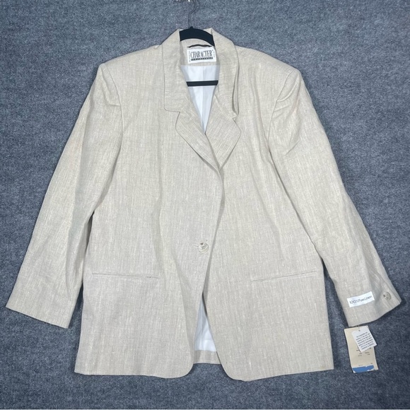Character Womens 16 Beige 100% Pure Linen Blazer Business Spring Minimalist - Picture 1 of 11
